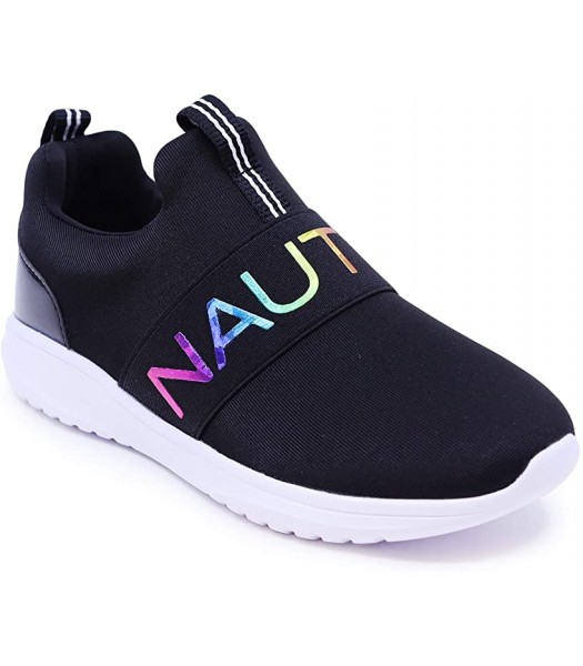 Nautica Black With Light Rainbow Nautica Strap Inscription Fabric Slip On Girls Sneaker